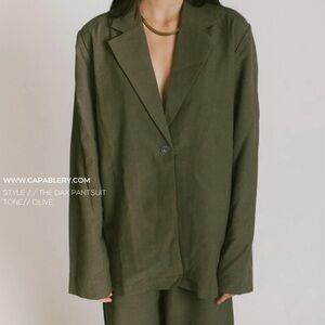 Capable Ry Khaki Olive Green “Dax” Oversized Lightweight Cotton Blazer Top sz S